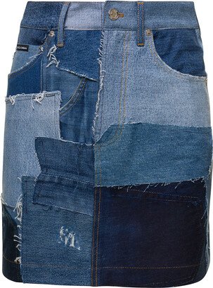 Blue High Waisted Miniskirt In Denim Cotton Woman