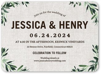 Wedding Invitations: Textured Greenery Wedding Invitation, Gray, 5X7, Pearl Shimmer Cardstock, Rounded