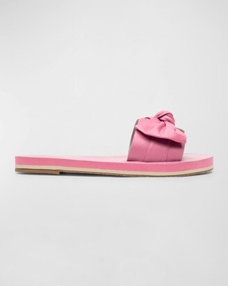 Sandy Cloud Leather Bow Slide Sandals