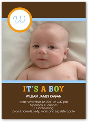 Baby Boy Birth Announcements: It's A Boy Birth Announcement, Brown, Standard Smooth Cardstock, Square