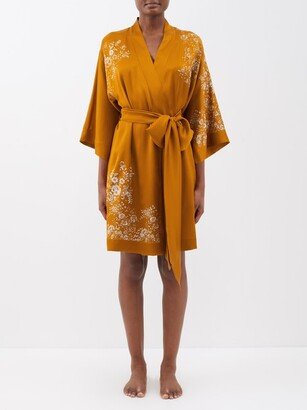 Floral-print Silk-satin Robe