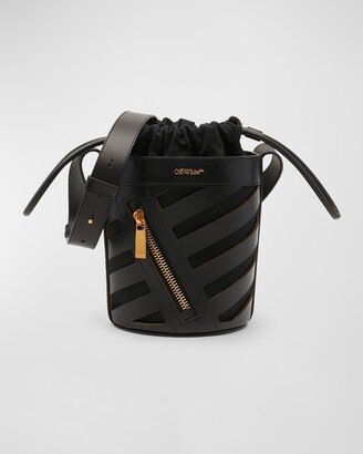 Cutout Diagonal Leather Bucket Bag