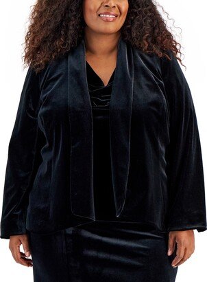 Plus Size Velvet Shawl-Collar Jacket