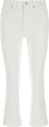 Mid-Rise Raw-Cut Hem Cropped Trousers