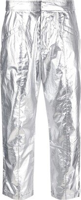 Metallic-Effect Cotton Cropped Trousers