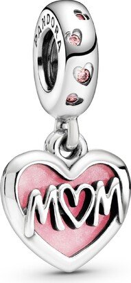 Cubic Zirconia Mom Script Heart Dangle Charm