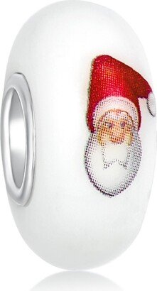 Bling Jewelry White Red Murano Glass Holiday Christmas Santa Claus Bead Charm For Women For Teen .925 Sterling Silver Fits European Bracelet