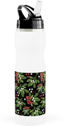 Photo Water Bottles: Mistletoe Night On Black Stainless Steel Water Bottle With Straw, 25Oz, With Straw, Multicolor