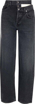 Cut-Out Waistband Straight-Leg Jeans