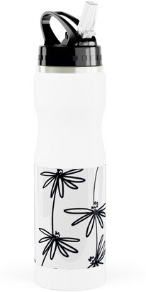Photo Water Bottles: Daisy Chain - Black And White Stainless Steel Water Bottle With Straw, 25Oz, With Straw, White