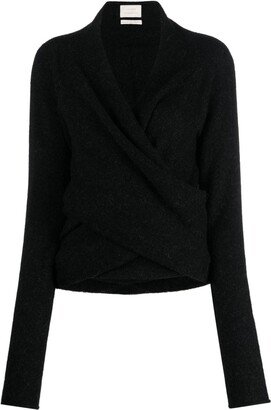 V-neck wrap-design jumper