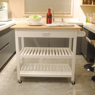 CoolArea Mobile Kitchen Island with Two Lockable Wheels, Display Foods and Utensil Clearly, One Big Drawer Keeps Kitchen Ware from Dust