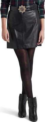 Petite Leather Pencil Miniskirt (Polo Black) Women's Skirt