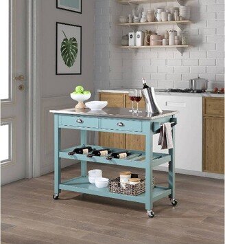 Colorado Kitchen Island with Stainless Steel Top Blue