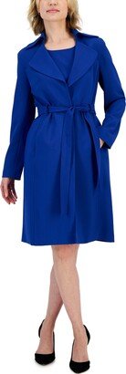 Women's Crepe Belted Trench Jacket & Sheath Dress Suit, Regular and Petite Sizes