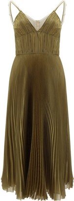 Spaghetti Strap Pleated Midi Dress