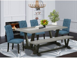 Dining Set - a Dining Table and Parson Dining Chairs - Cement & Wire Brushed Black Finish