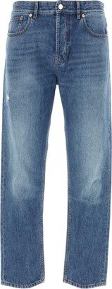 Logo Patch Distressed Cropped Jeans-AA