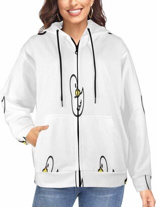 LOSARON Pattern Rubber Duck Women's Oversized Sweaters Full-Zip Hooded Sweatshirt Comfortable Hoodie with Thumb Holes 2XL