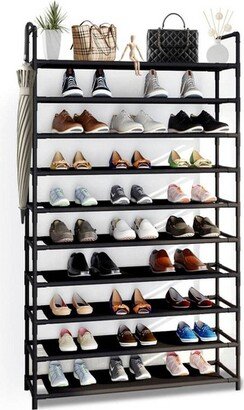 10 Tier Shoe Rack Large Organizer Storage Cabinet for 50 Pairs Fabric Shoe Black - COMHOMA