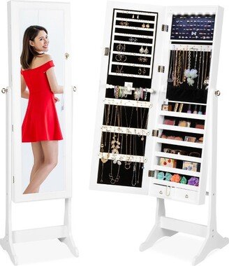 Best Choice Products 6-Tier Standing Mirror Lockable Storage Organizer Cabinet Armoire w/ LED Lights - White