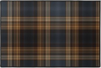 Door Mats: Fine Line Plaid - Dark Blue And Brown Door Mat, Brown