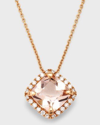 Lisa Nik 18K Rose Gold Cushion Morganite and Diamond Pendant Necklace