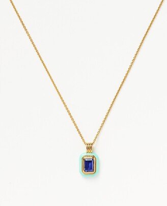 Enamel & Stone Pendant Necklace | 18ct Gold Plated Vermeil/Dark Blue Cubic Zirconia