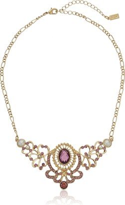 1928 Jewelry Company 1928 Jewelry Gold-Tone Purple with Simulated Pearl and Crystal Accents Bib Necklace