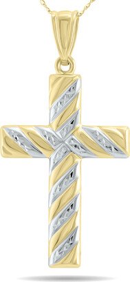 Monary 10K Gold Filled Etched Cross Pendant With White Rhodium Polish Accents