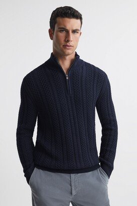 Cable Knit Half-Zip Funnel Neck Jumper