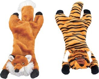 Collections Etc Stuffing Free Fox and Tiger Dog Toys - Set of 2 | Polyester | Pulls, Chews, Shakes | Squeaks | Spot Clean