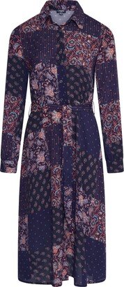 Latelier London Women's Blue Audrey Navy Floral Print Mix Shirt Dress