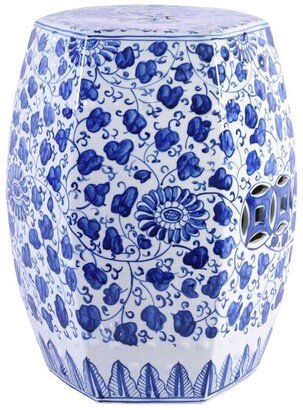 Legend of ASIA Blue & White Hex Garden Stool Grape Vines