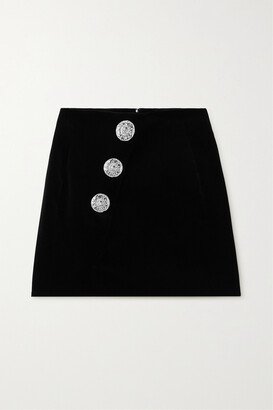 Button-embellished Cotton-velvet Mini Skirt - Black