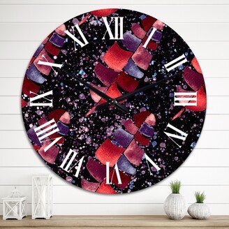 Designart 'Tropical Red Leaves On Black' Modern wall clock