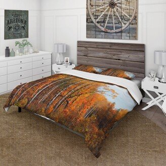 Designart 'Oange Trees In Fall' Cabin & Lodge Duvet Cover Set