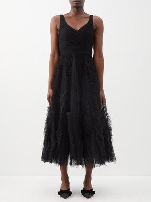 V-neck Fringed Nylon-tulle Dress