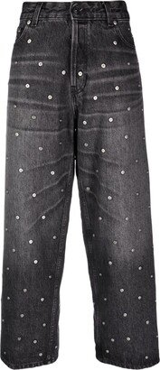 Stud-Embellished Cropped Straight-Leg Jeans