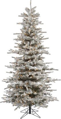 7.5 ft Flocked Sierra Fir Slim Artificial Christmas Tree With 700 Clear Lights