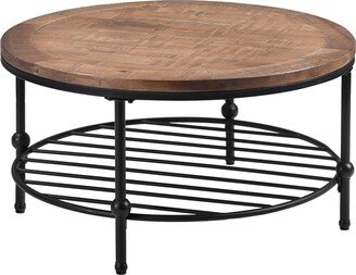 unbrand 35.8 in. L Brown 18.3 in. Height Round Solid Wood Rustic Coffee Table