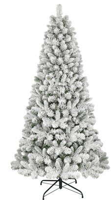 Puleo Flocked Virginia Pine Artificial Christmas Tree with Stand, 7.5'