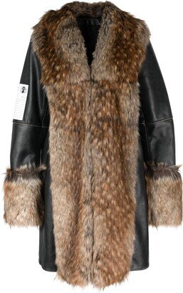 Faux-Fur Trim Leather Coat