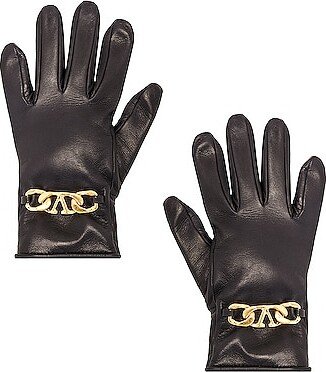 V Logo Chain Leather Glove in Navy