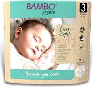 Bambo Nature Overnight Diapers, Disposable, Eco-Friendly, Size 3, 26 Count, 2 Packs, 52 Total