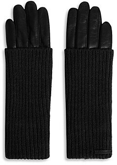 Long Knit Cuff Leather Gloves