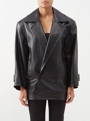 Structured Cropped-sleeve Leather Coat