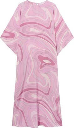 Marmo-print silk kaftan dress