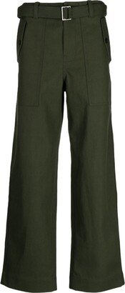 Belted-Waist Straight-Leg Trousers-AA