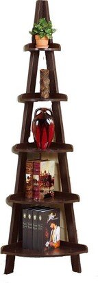 72 inch Tall Corner Display Bookshelf 5 Tier Ladder Bookcase in Red Cocoa Finish